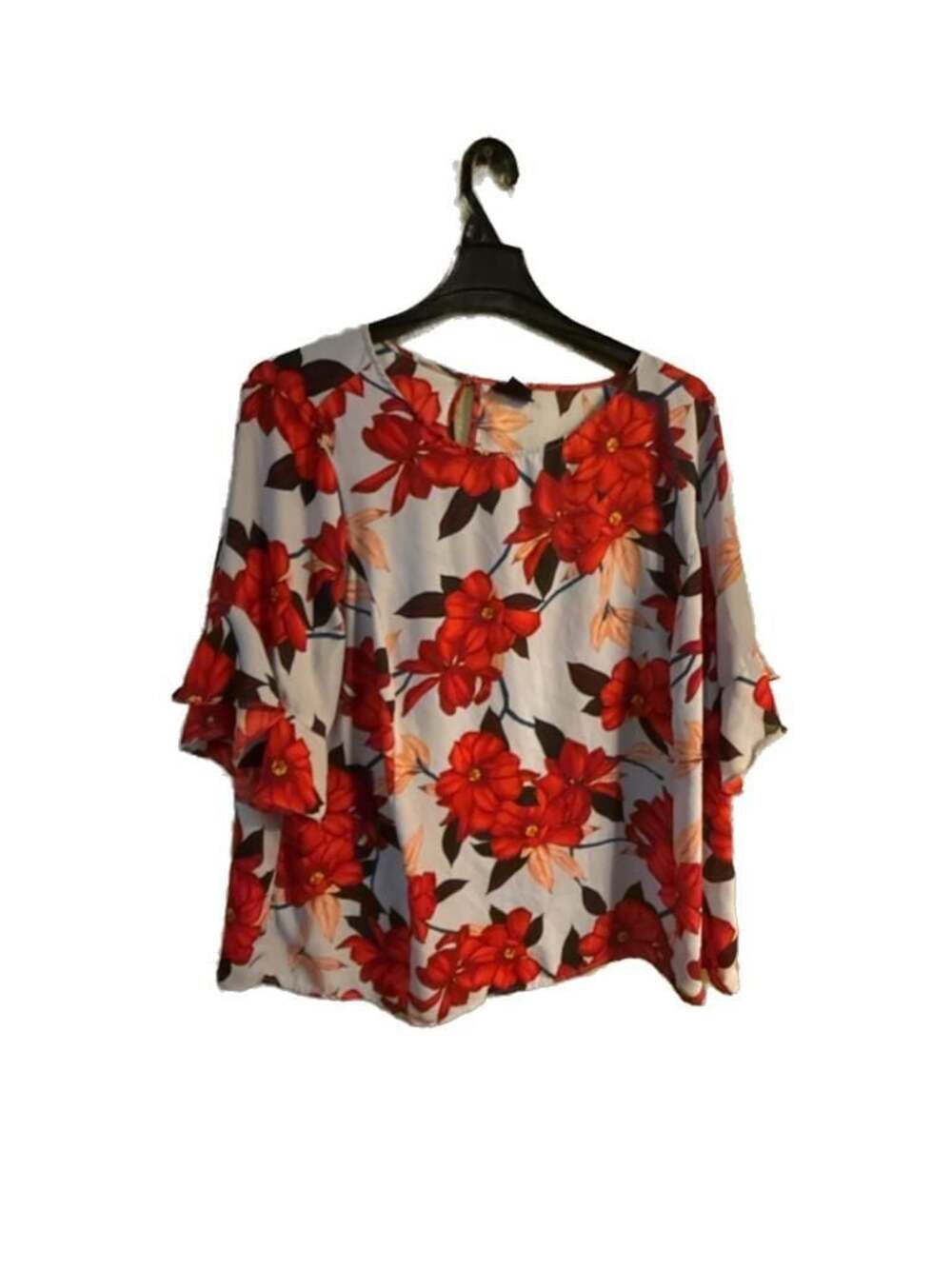 Liz Claiborne Woman Floral Print Ruffle Sleeve Blouse